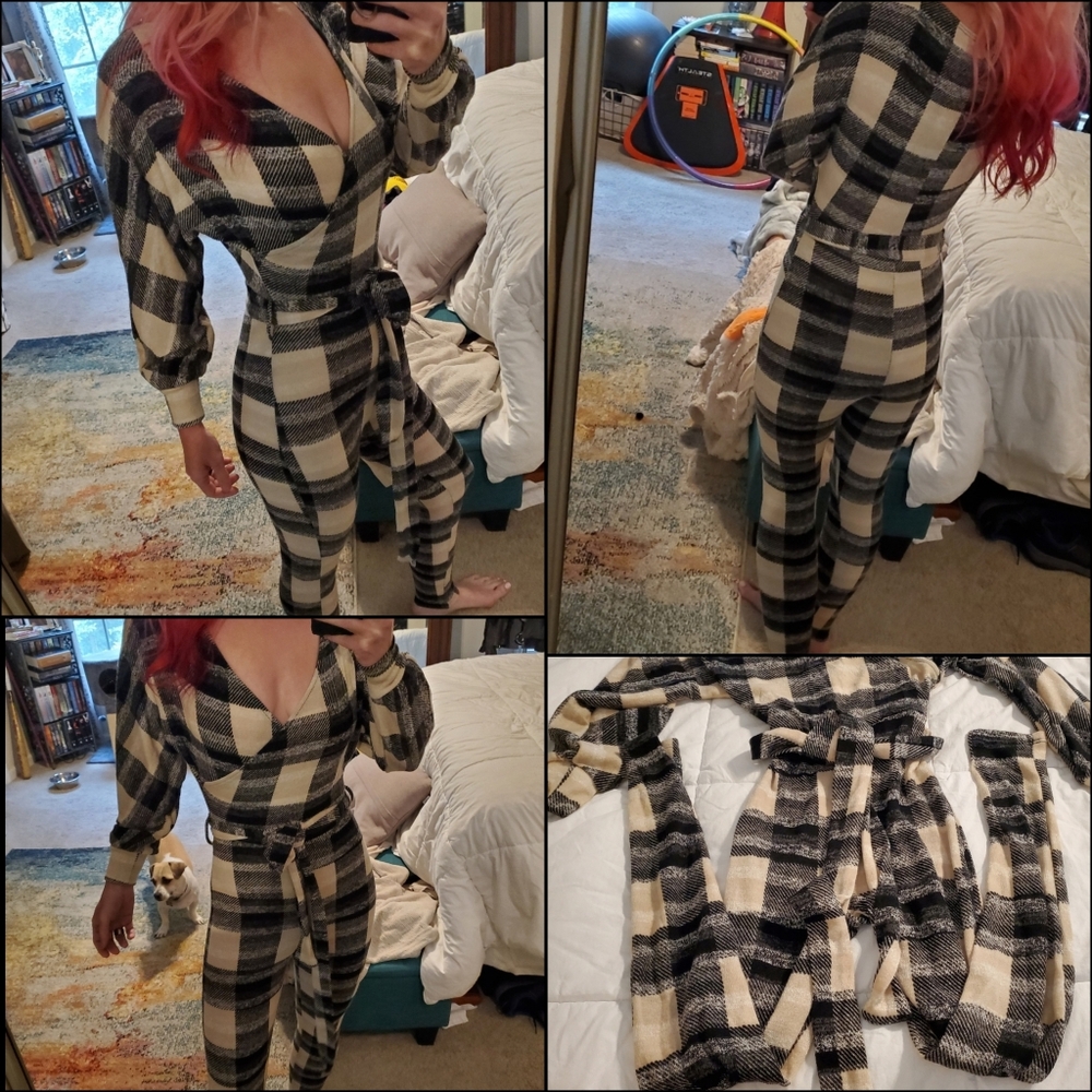 2for30✨ NWOT Soft Sexy Plaid Jumpsuit with Belt